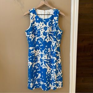 J. Crew Factory Blue and Cream Floral Sleeveless Dress, Size 8